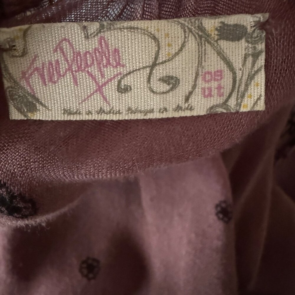 Free People Bohemian Paisley Floral Kimono Cardigan With Fringe Hem In Mauve & B - Picture 7 of 7